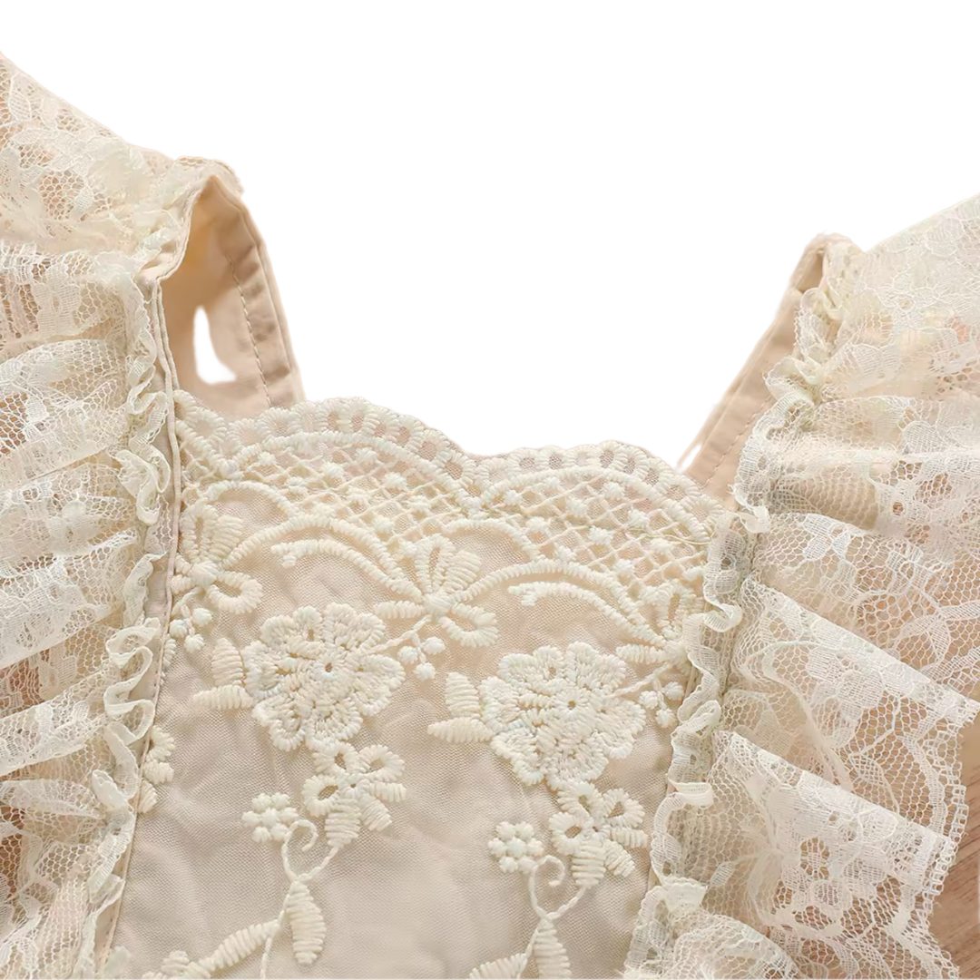 lace romper cream with delicate embroidered lace design