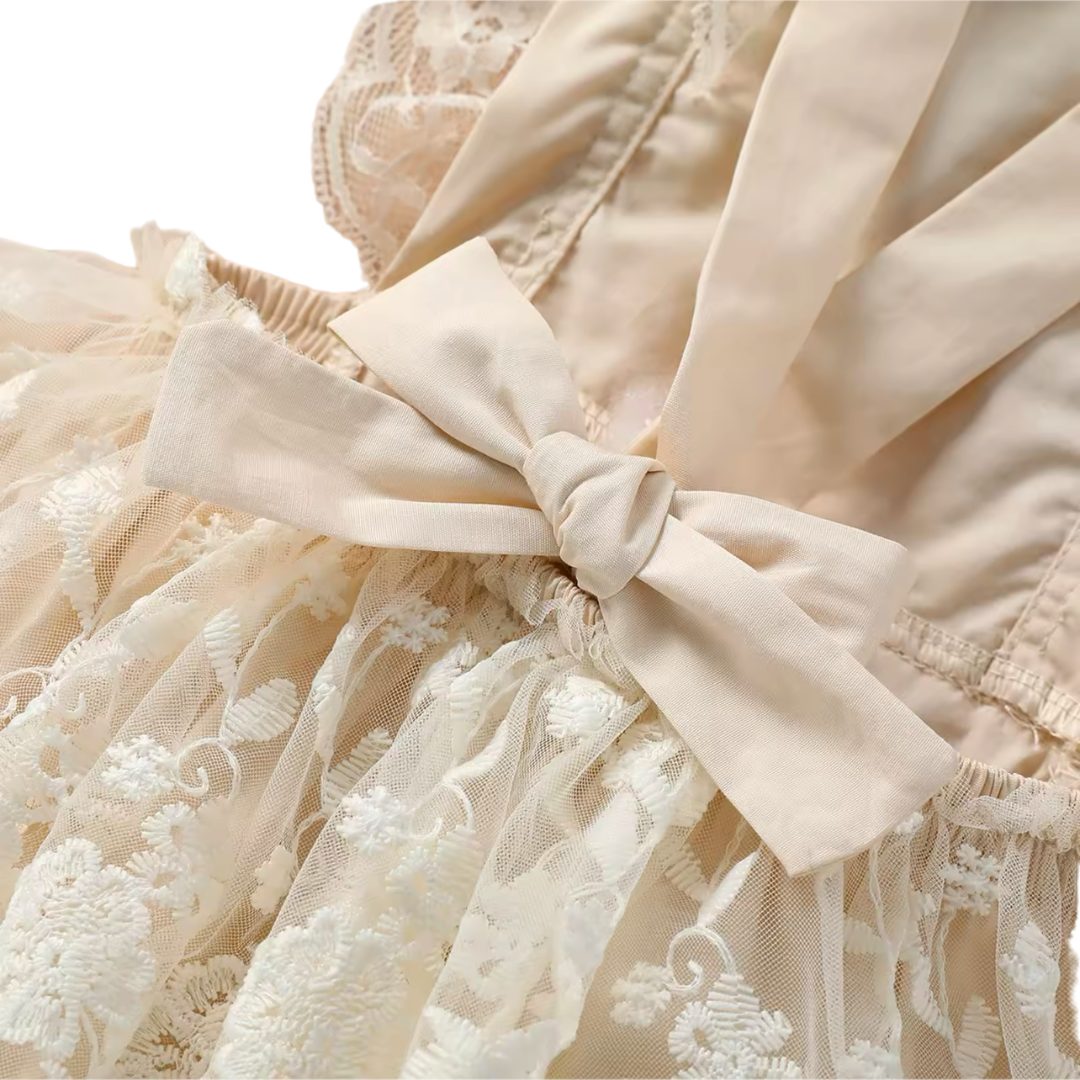 lace romper cream with delicate embroidered lace design