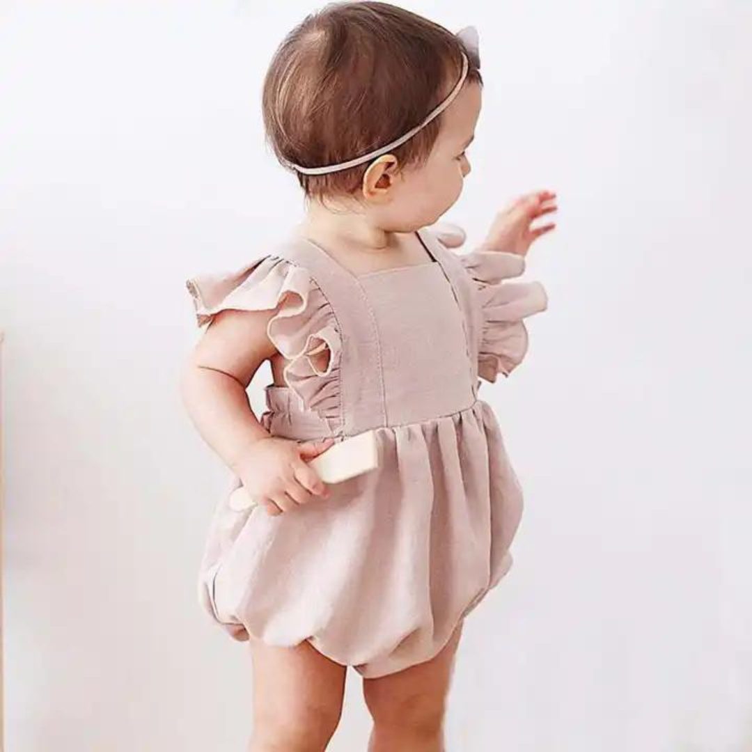 Linen Ruffle Romper - pink Our adorable baby linen ruffle romper