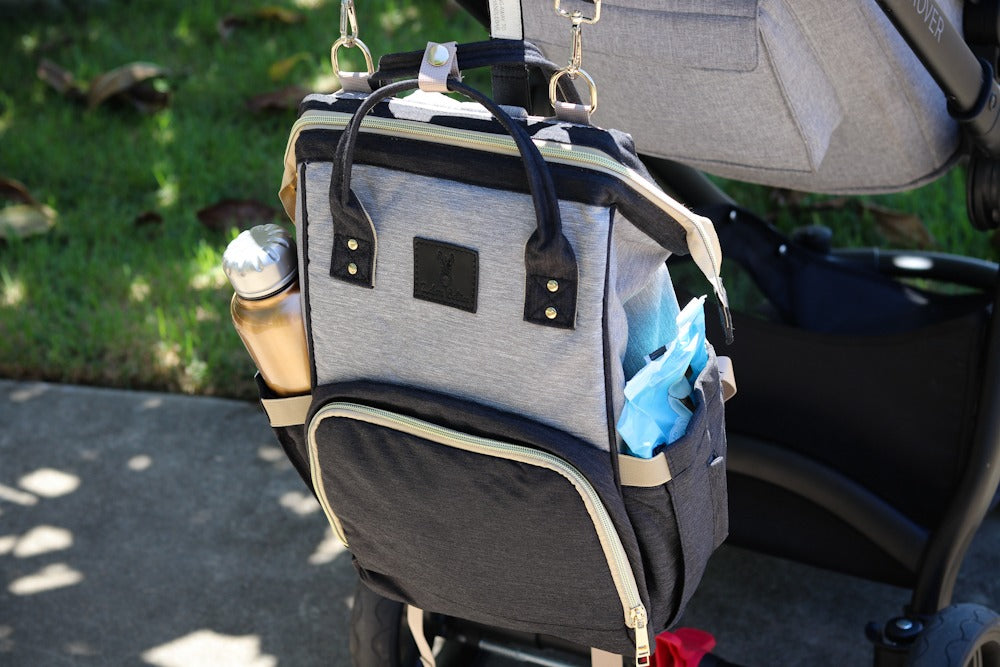Black and Grey Nappy Bag Backpack Nappy Bag Backpack Grey and Black Australia leather diaper backpack bottle holder afterpay zippay baby essential
