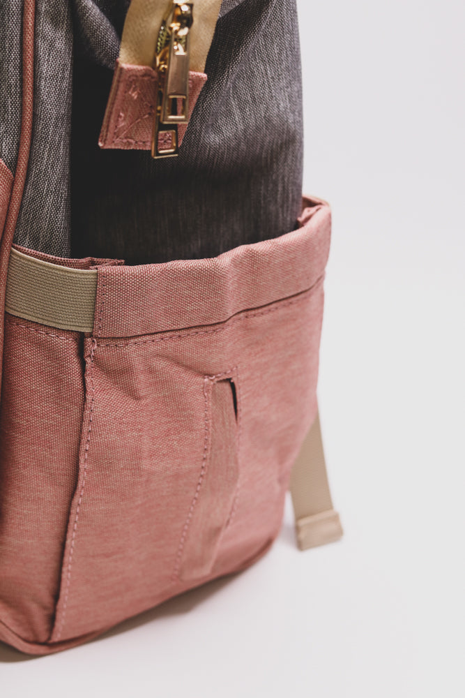 Nappy Bag Backpack Dusty Pink and Grey Essential