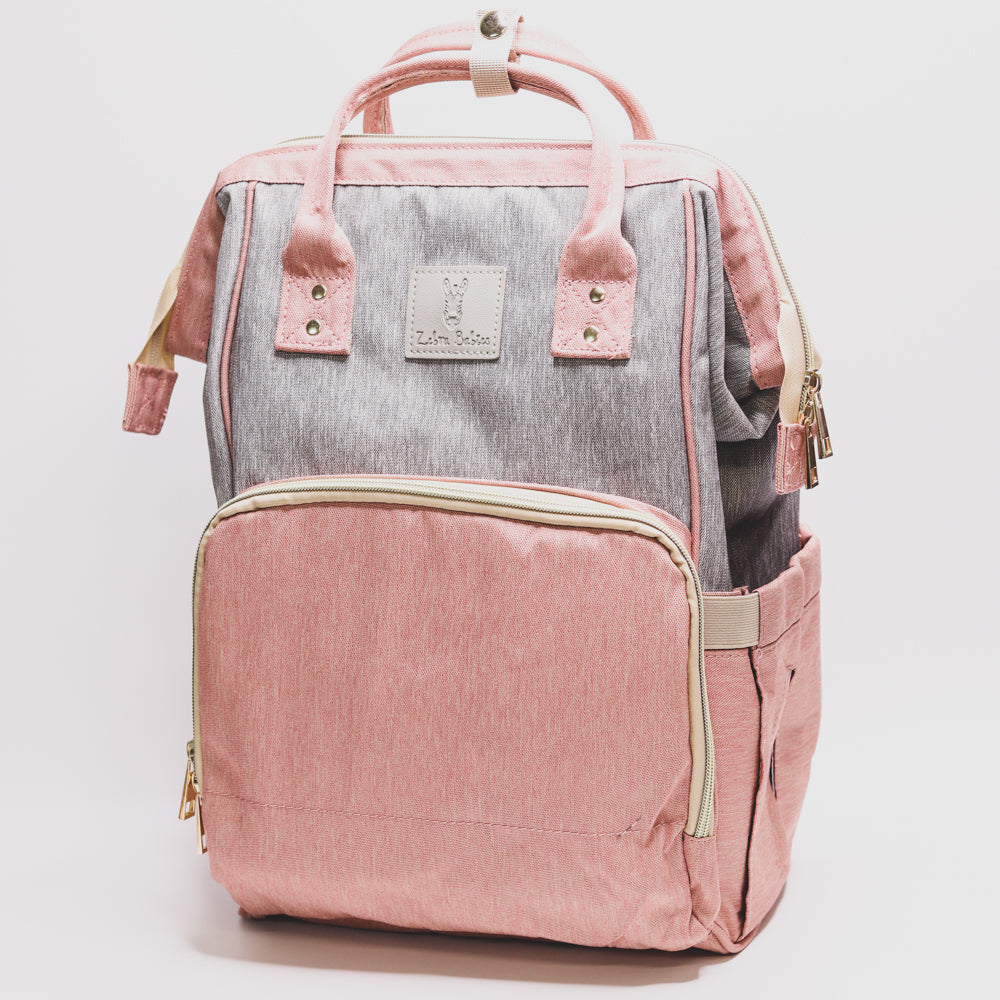Nappy Bag Backpack Dusty Pink and Grey Essential