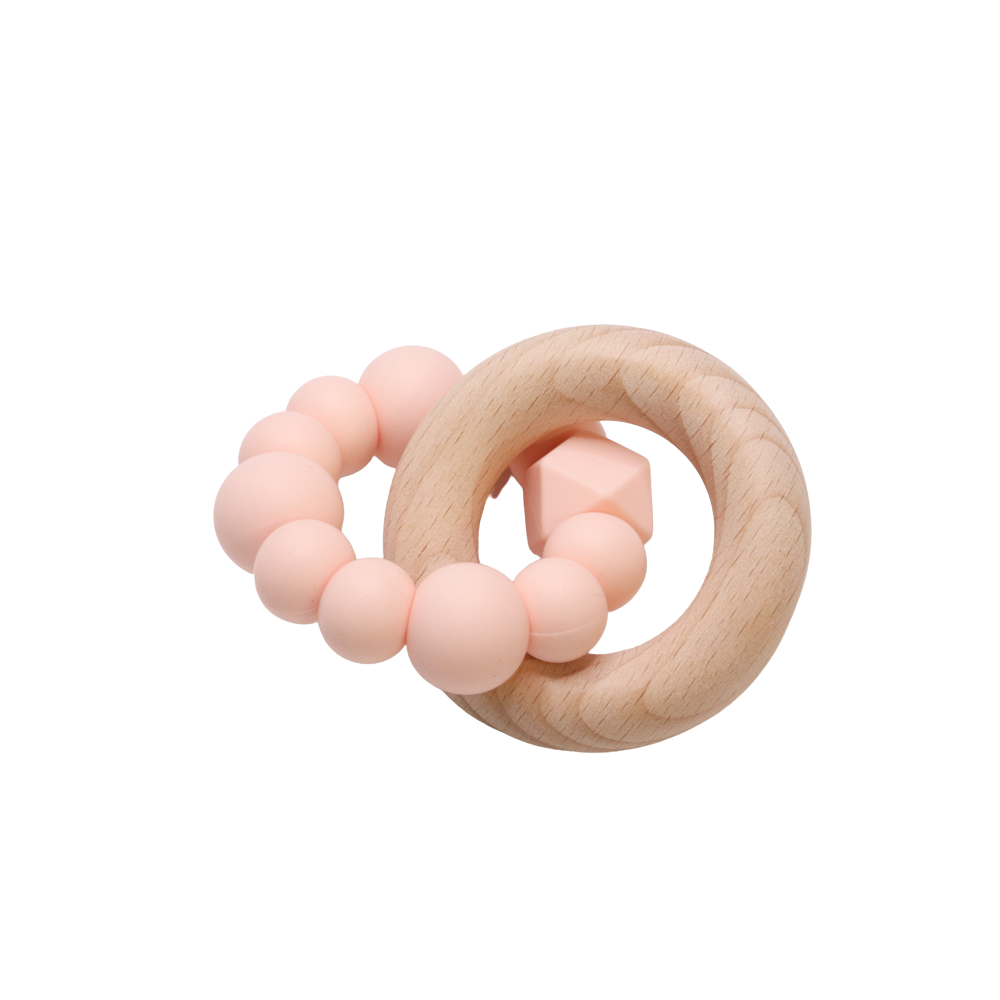 Silicone and Beechwood Teething Ring Classic Teether Toy Pastel Pink