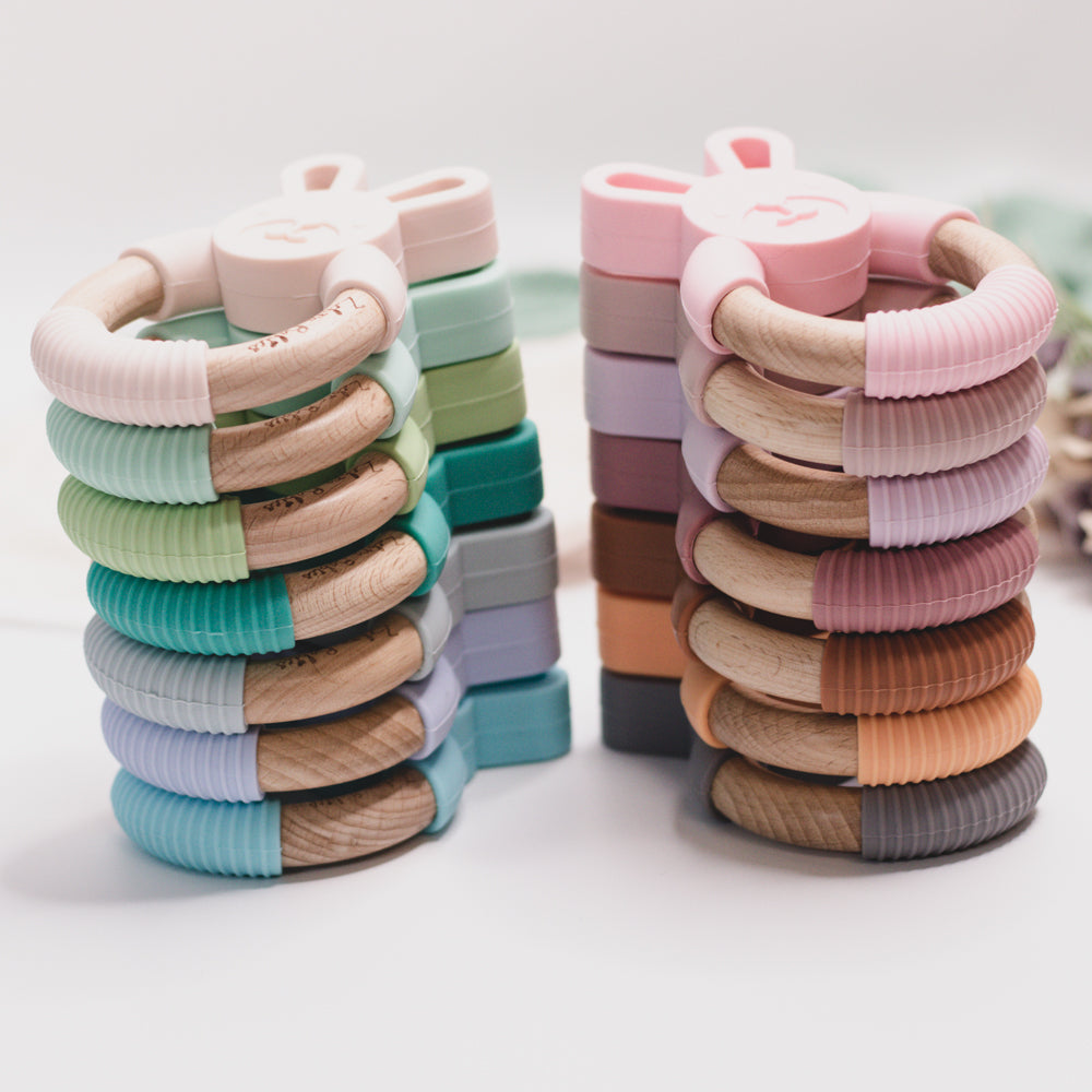 silicone bunny teether rabbit wood bunny rabbit teether teething toy