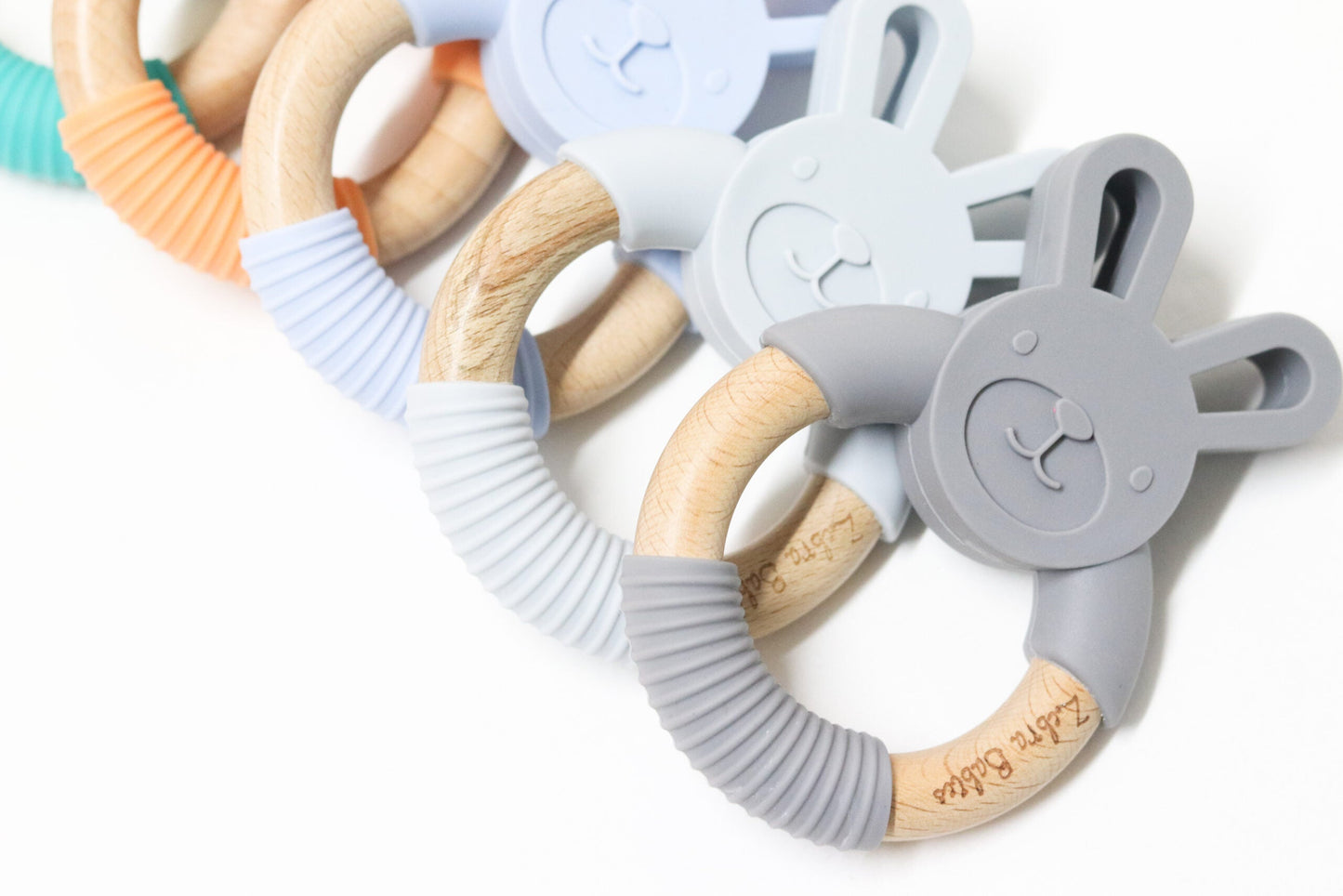 Silicone and Wood Bunny Teether Teething Toy