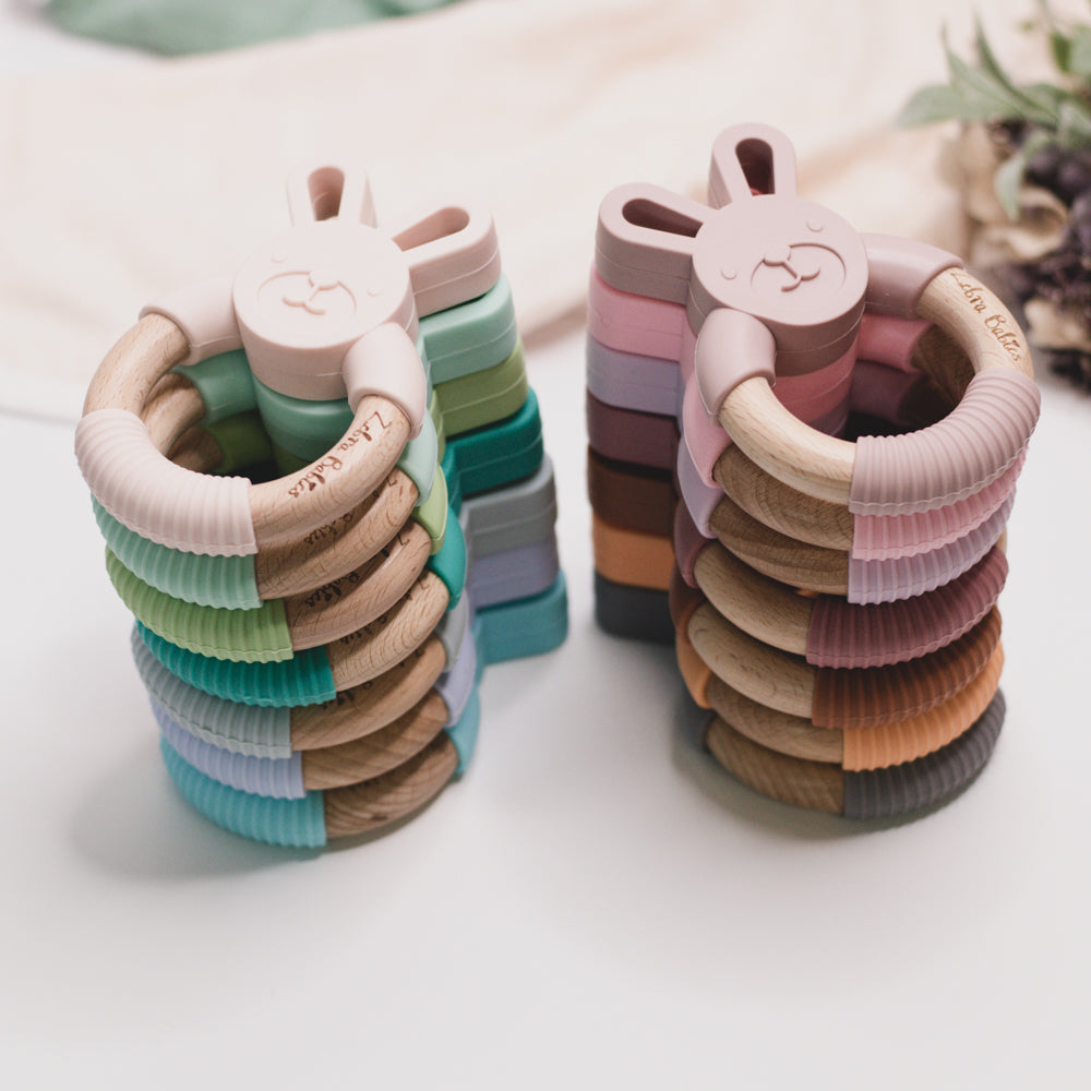 silicone bunny teether rabbit wood bunny rabbit teether teething toy