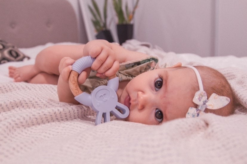 Silicone and Wood Bunny Teether Teething Toy