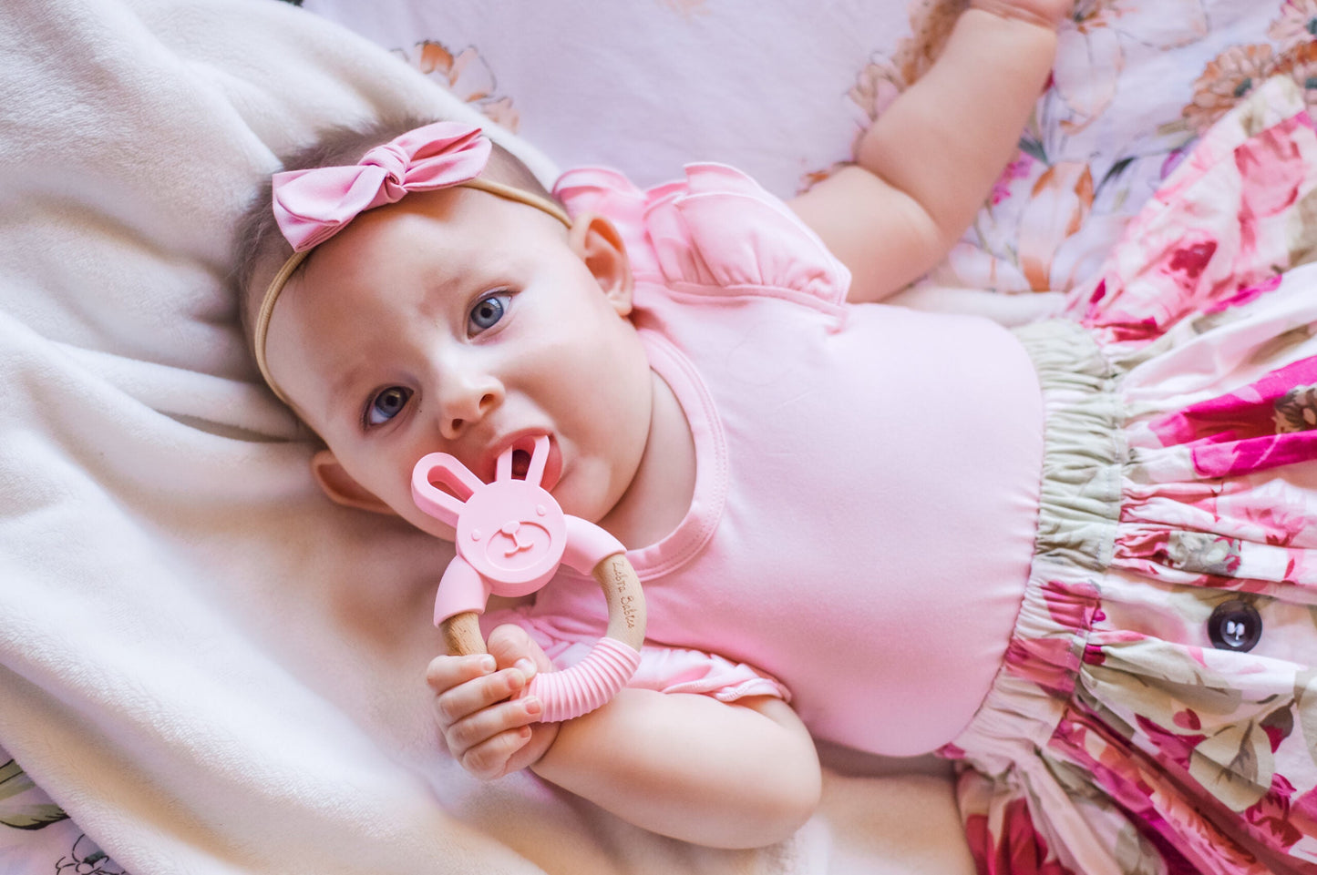 Silicone and Wood Bunny Teether Teething Toy