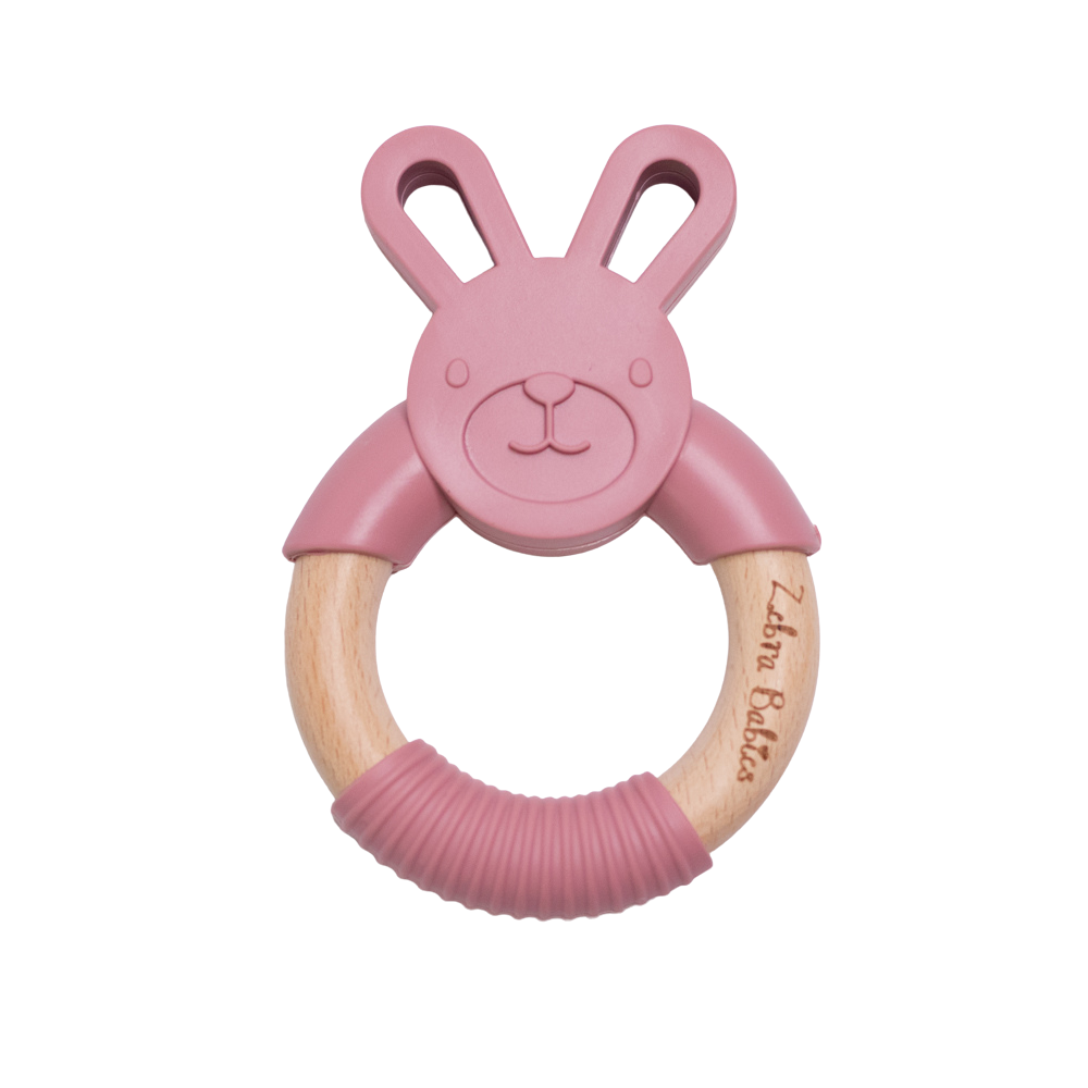 silicone bunny teether rabbit wood bunny rabbit teether teething toy