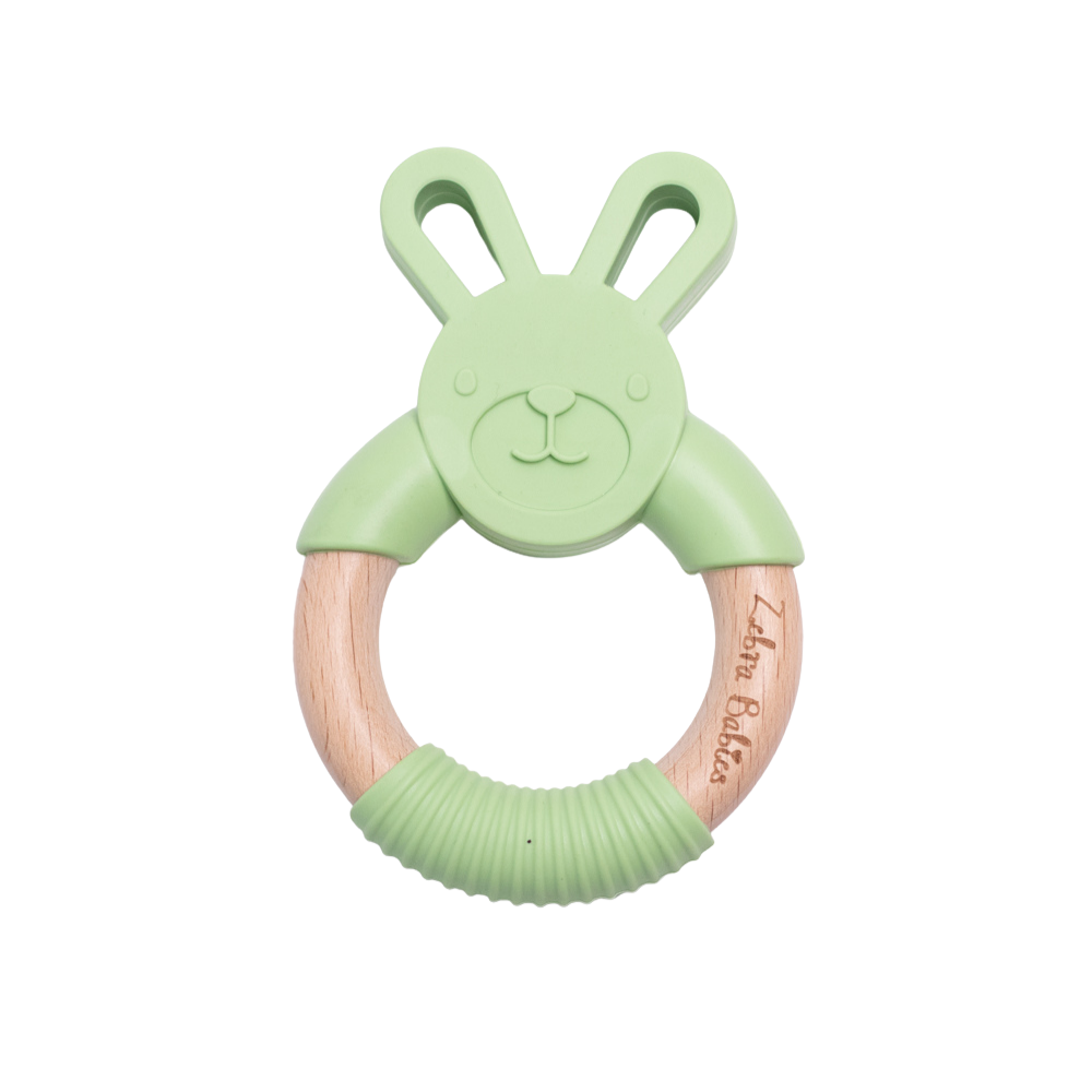 silicone bunny teether rabbit wood bunny rabbit teether teething toy