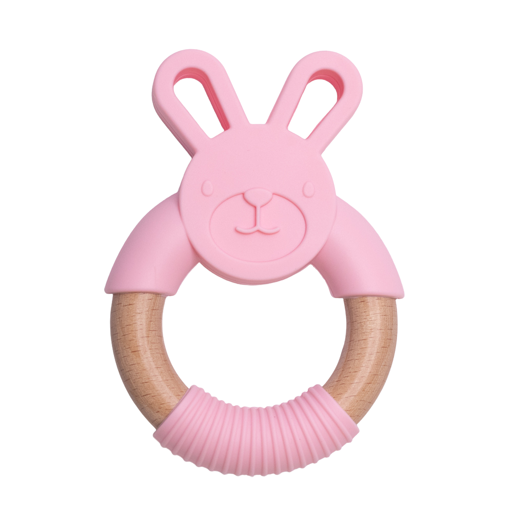 silicone bunny teether rabbit wood bunny rabbit teether teething toy