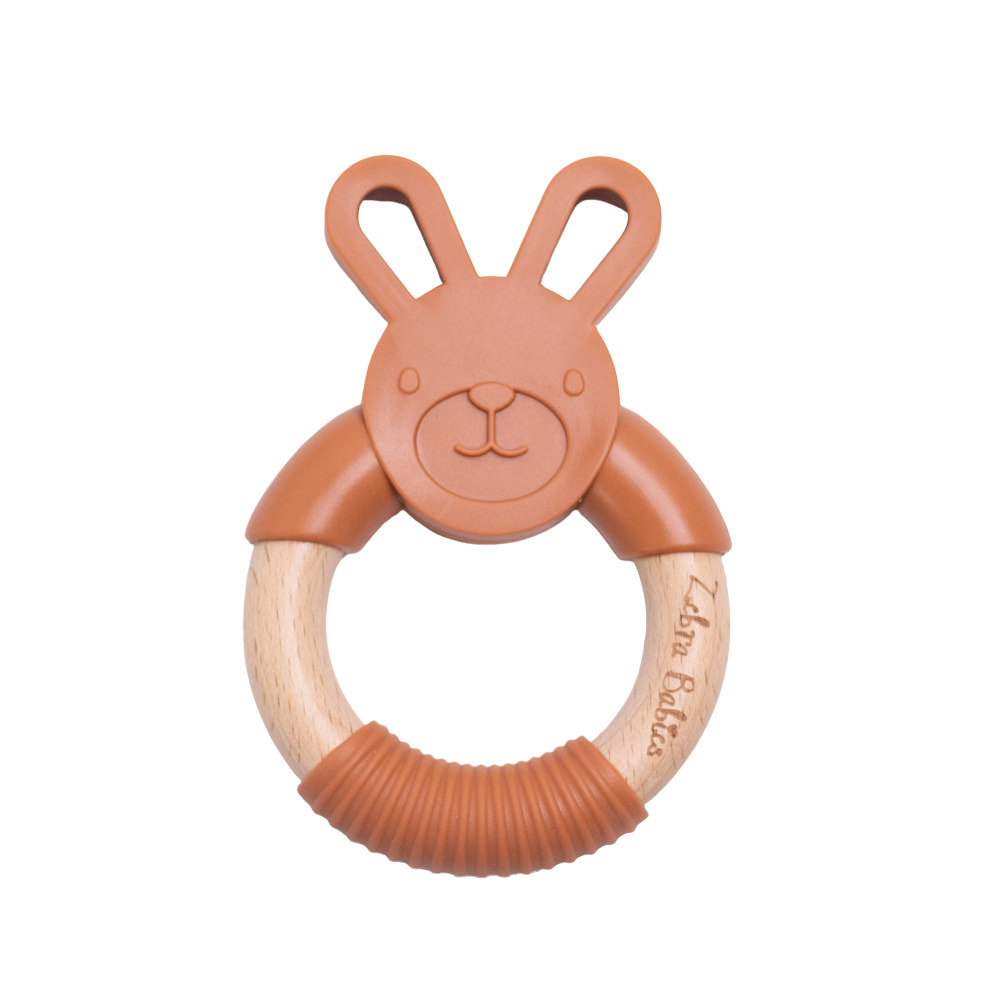silicone bunny teether rabbit wood bunny rabbit teether teething toy