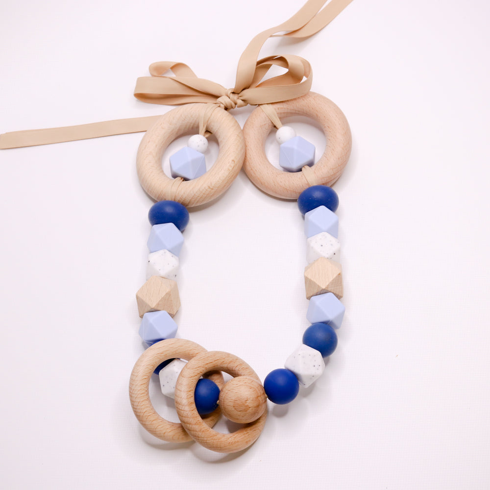 Silicone and Wood Pram Garland Baby Blue, Sapphire & Marble