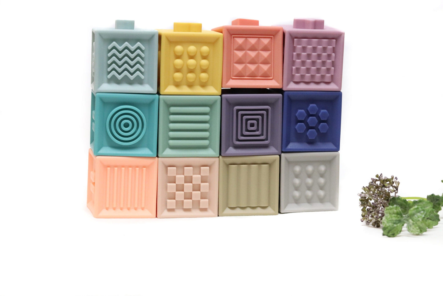 Silicone Stacking Blocks Soft Building Blocks Set of 12 Muted Tones