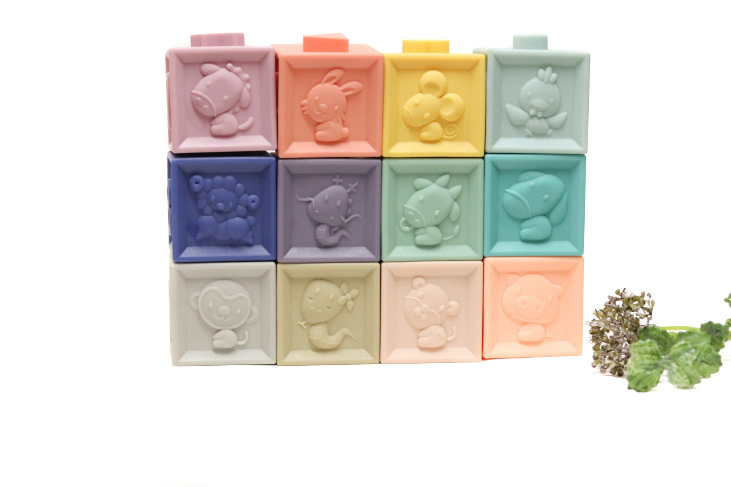Silicone Stacking Blocks Soft Building Blocks Set of 12 Muted Tones