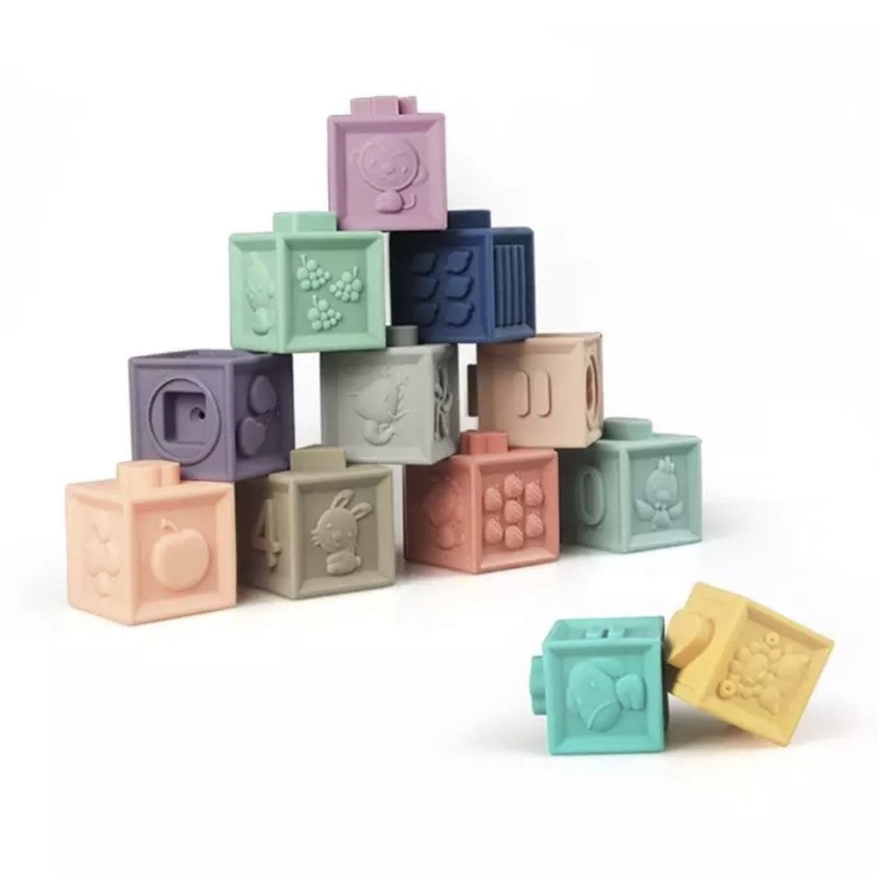 Silicone Stacking Blocks Soft Building Blocks Set of 12 Muted Tones