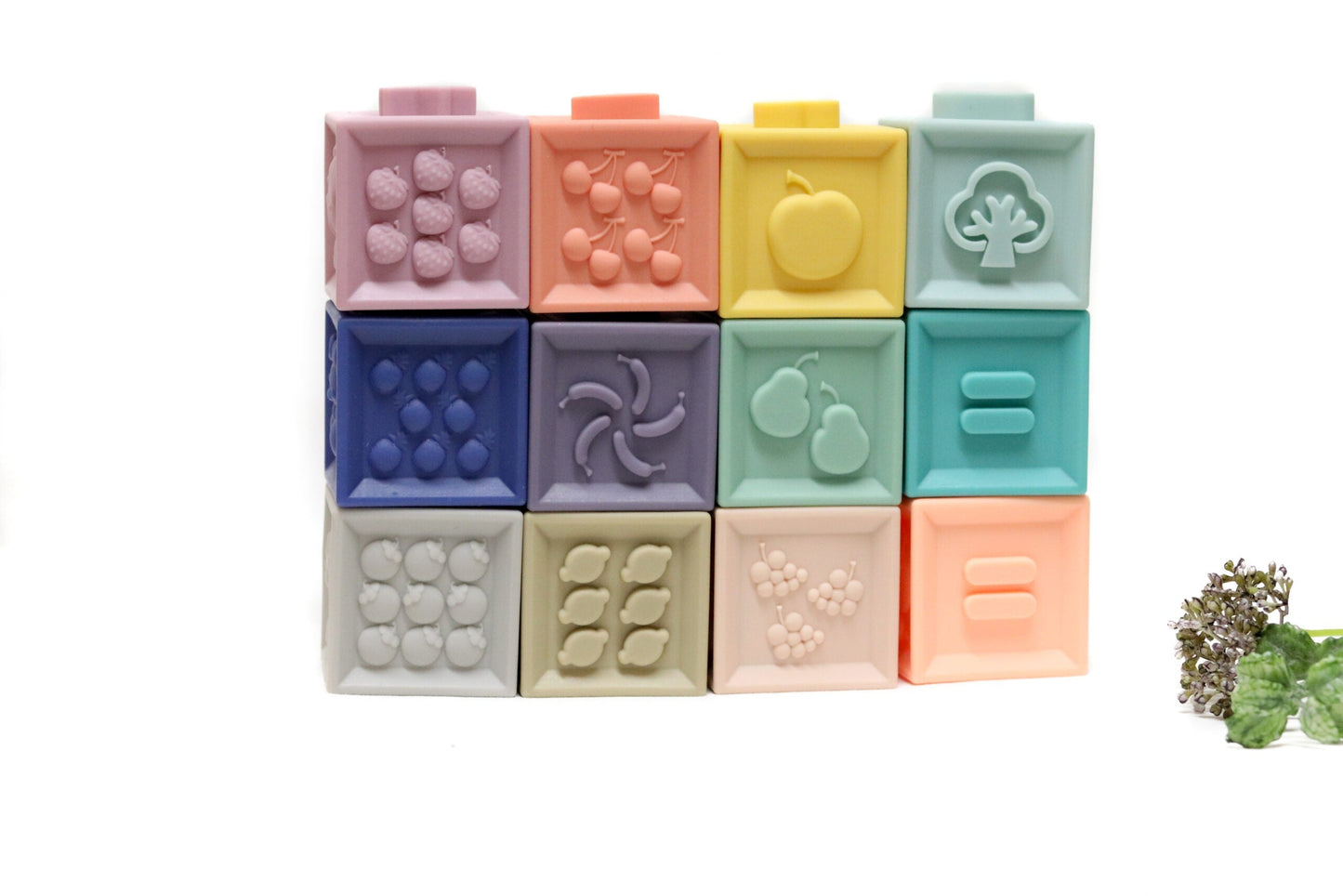 Silicone Stacking Blocks Soft Building Blocks Set of 12 Muted Tones