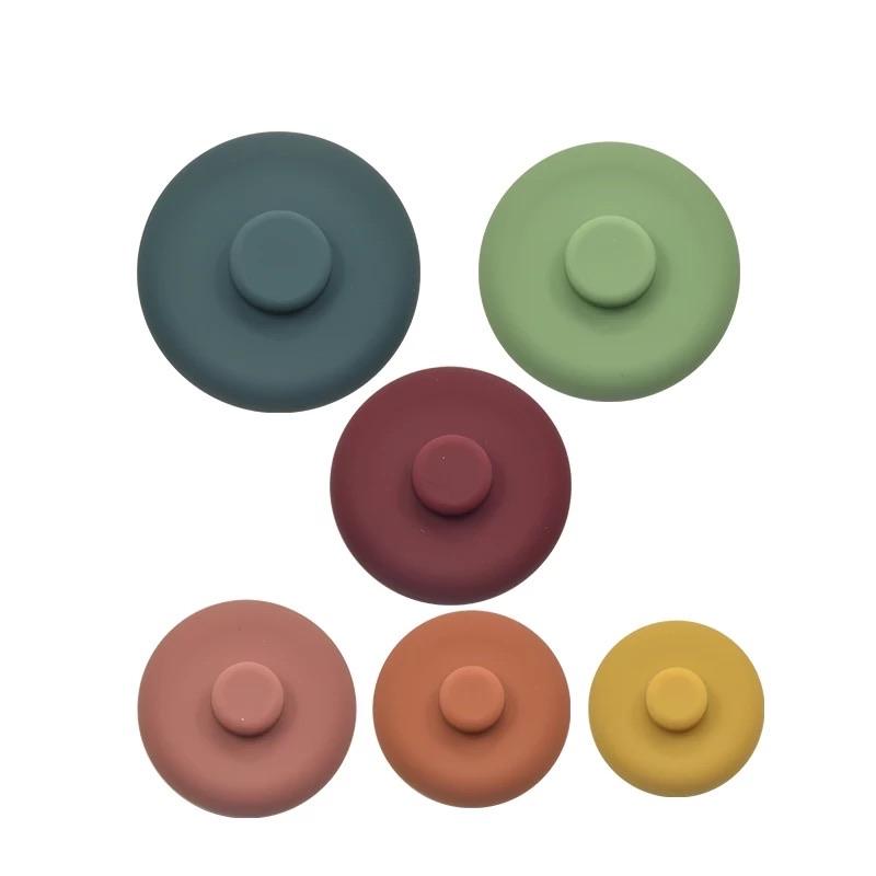 Silicone stacking tower teething toy - Round neutral tone stacker stacking shape toy