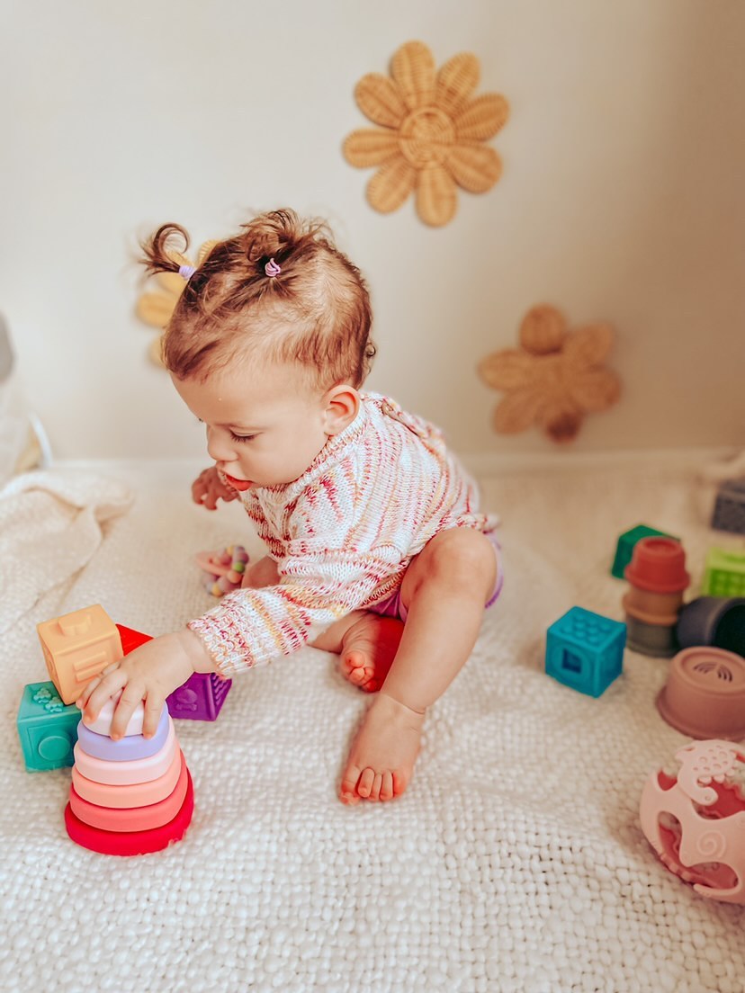 Silicone stacking tower teething toy - Heart star stacking shape toy
