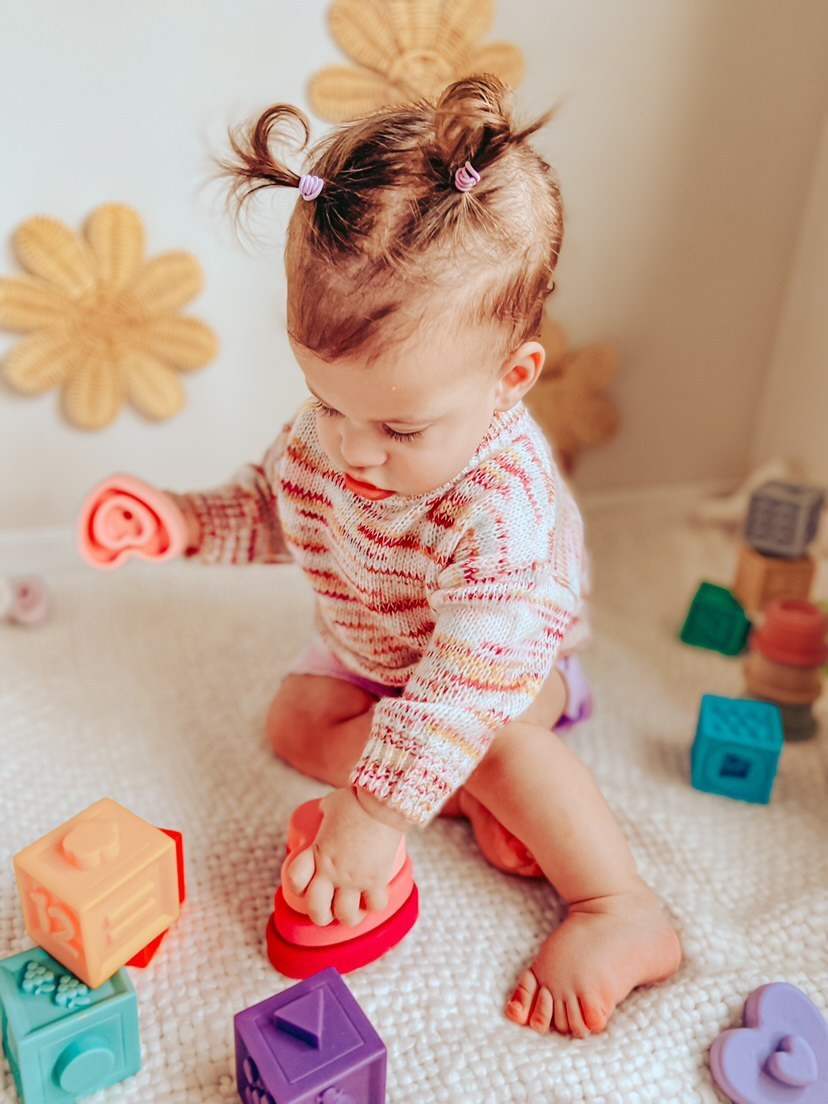Silicone stacking tower teething toy - Heart star stacking shape toy
