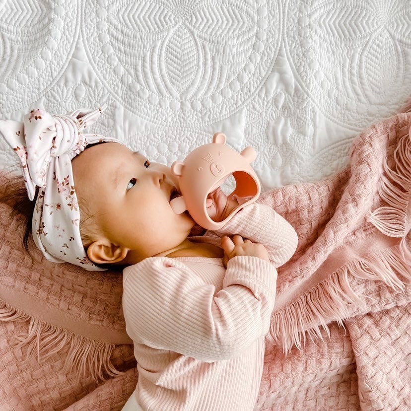 Silicone bear teething mitten teether toy