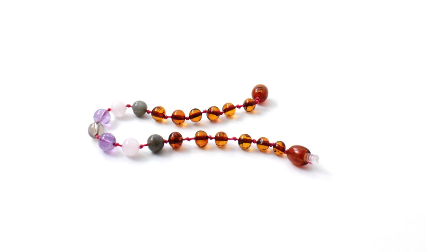 Amber Bracelet Cognac,Rose Quartz, Smoky Quartz, Labradorite and Amethyst | Baby 14cm