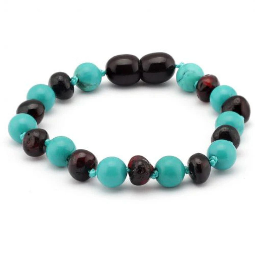 Amber Bracelet Cherry &amp; Turquoise | Baby 14cm