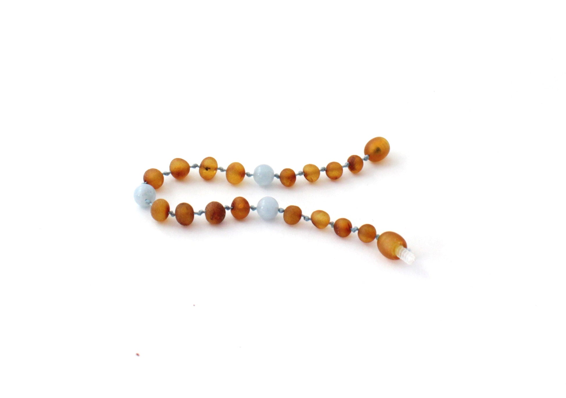 Amber Bracelet Cognac Raw & Aquamarine | Baby 14cm