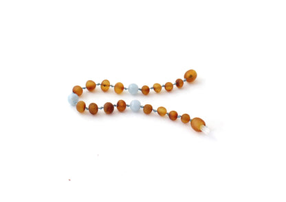 Amber Bracelet Cognac Raw & Aquamarine | Baby 14cm