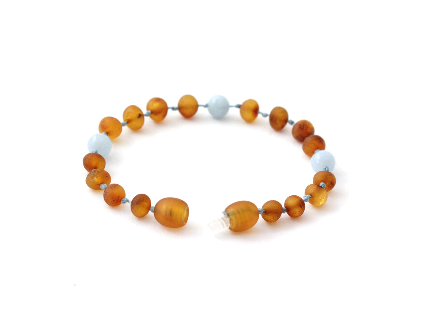 Amber Bracelet Cognac Raw & Aquamarine | Baby 14cm