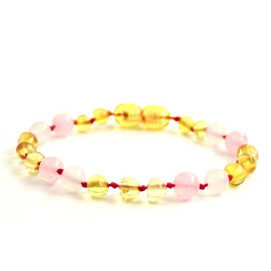 Amber Bracelet Lemon Mix & Rose QuartzII | Baby 14cm