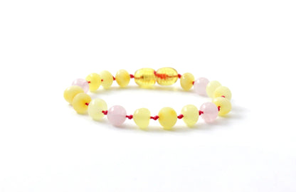 Amber bracelet milky rose quartz NECKLACE Baby Amber Butterscotch Polished, Raw & Rose Quartz | 14cm