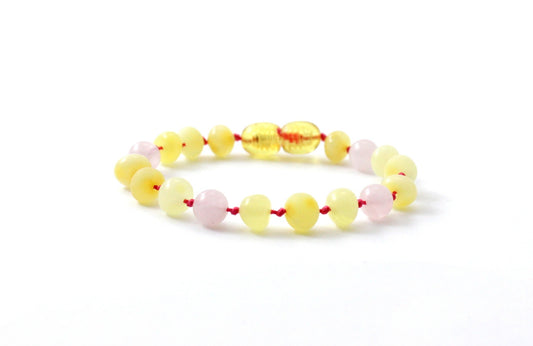 Amber bracelet milky rose quartz NECKLACE Baby Amber Butterscotch Polished, Raw & Rose Quartz | 14cm