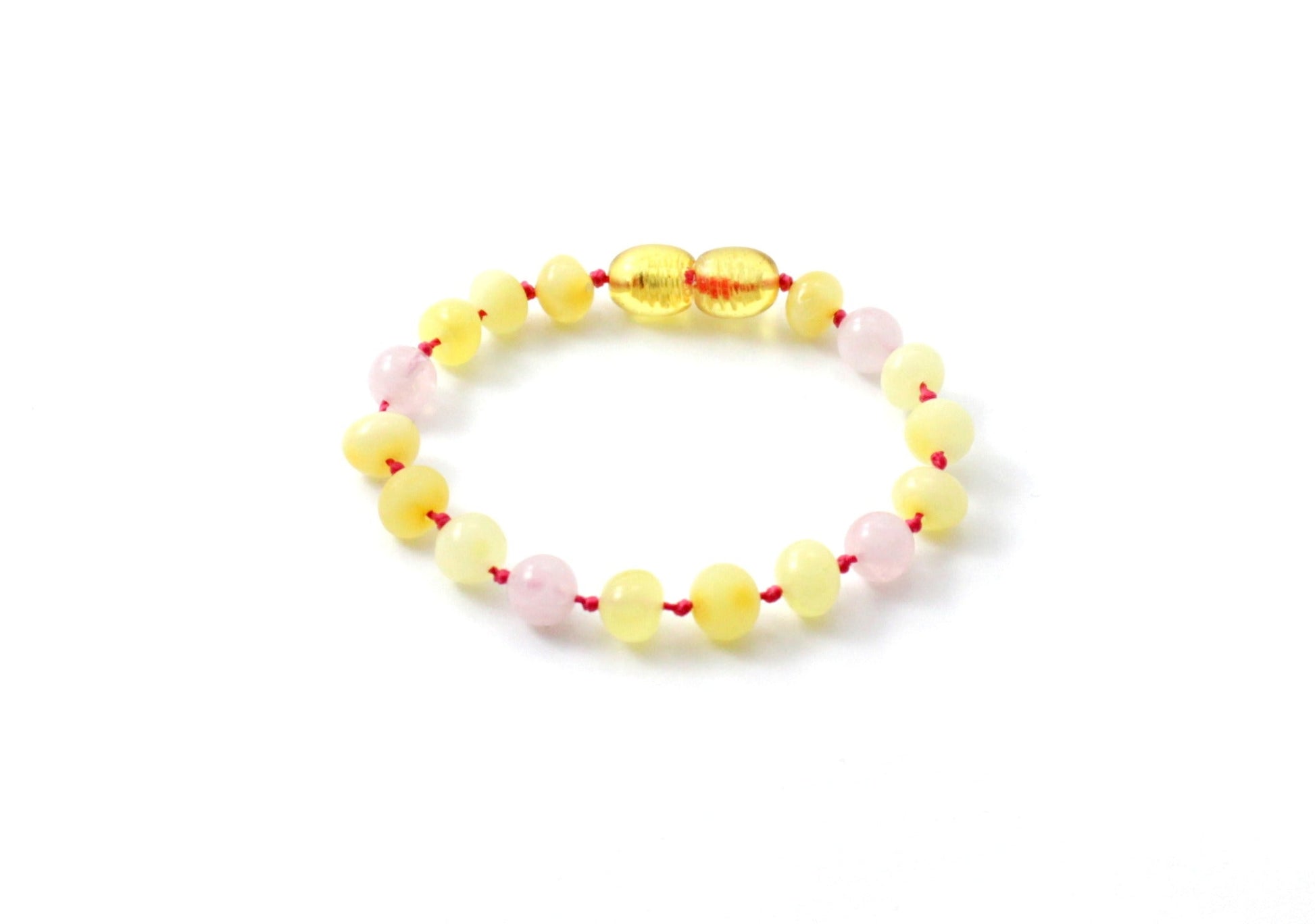 Amber Bracelet Milky Polished Raw & Rose Quartz | Baby 14cm