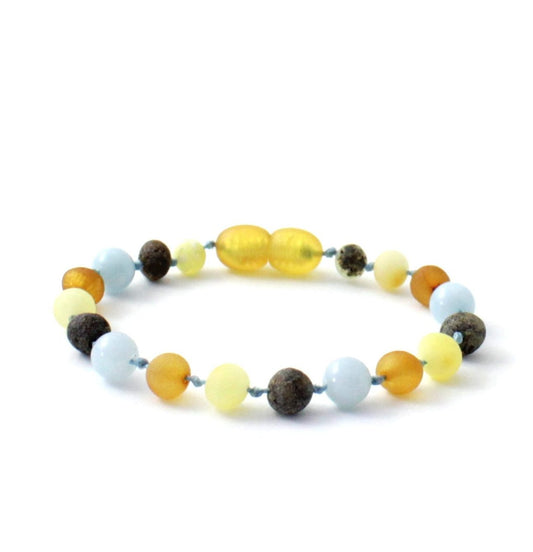 Amber Bracelet Multi Raw &amp; Aquamarine | Baby 14cm