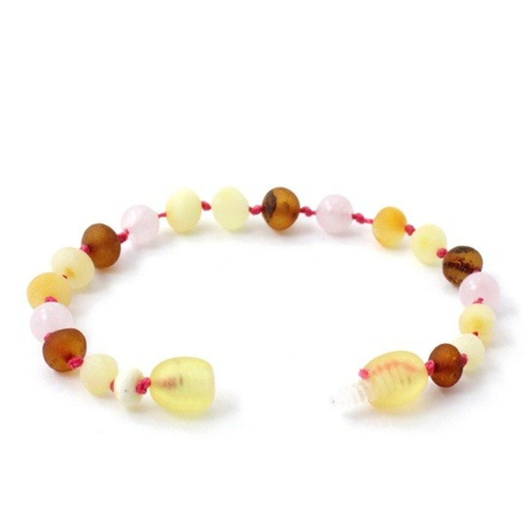 Amber Bracelet Multi Raw & Rose Quartz | Baby 14cm