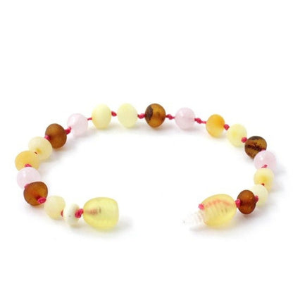 Amber Bracelet Multi Raw & Rose Quartz | Baby 14cm
