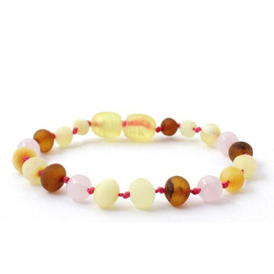 Amber Bracelet Multi Raw & Rose Quartz | Baby 14cm