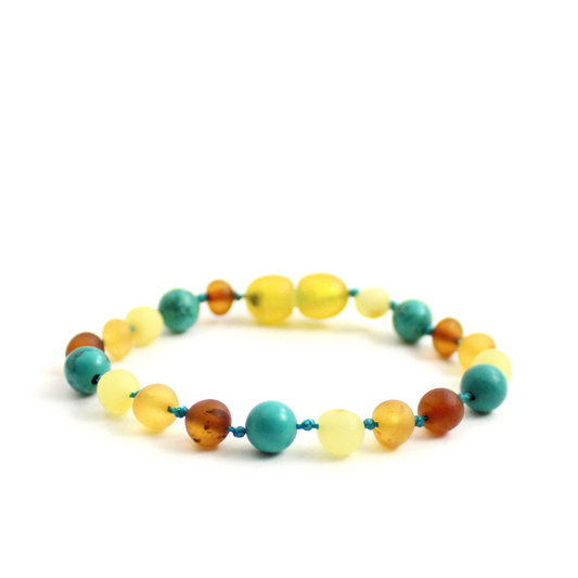 Amber Bracelet Multi Raw & Turquoise | Baby 14cm