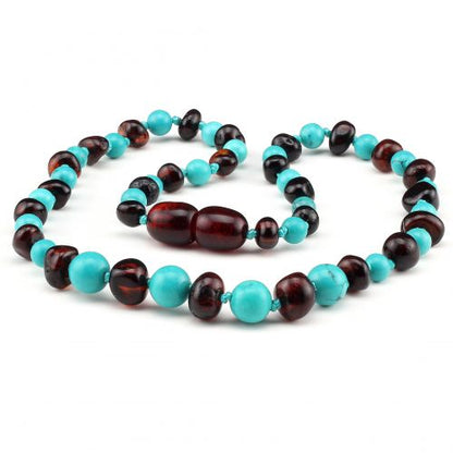 Amber Necklace Cherry &amp; Turquoise | Baby 32cm