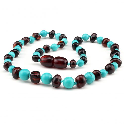 Amber Necklace Cherry &amp; Turquoise | Baby 32cm