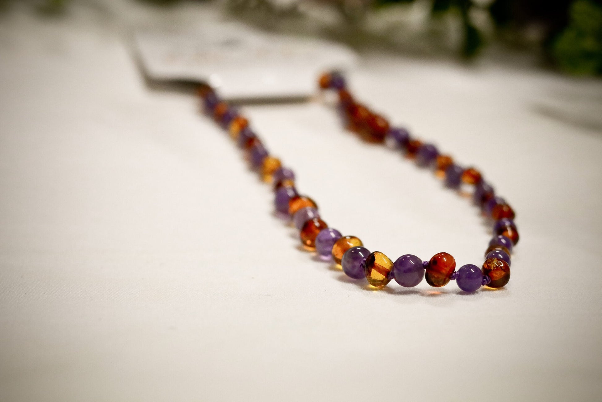 Amber Necklace Cognac & Amethyst | Baby 32cm