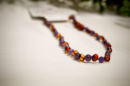 Amber Necklace Cognac & Amethyst | Baby 32cm