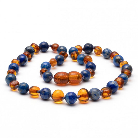Amber Necklace Cognac & Lapis Lazuli | Baby 32cm