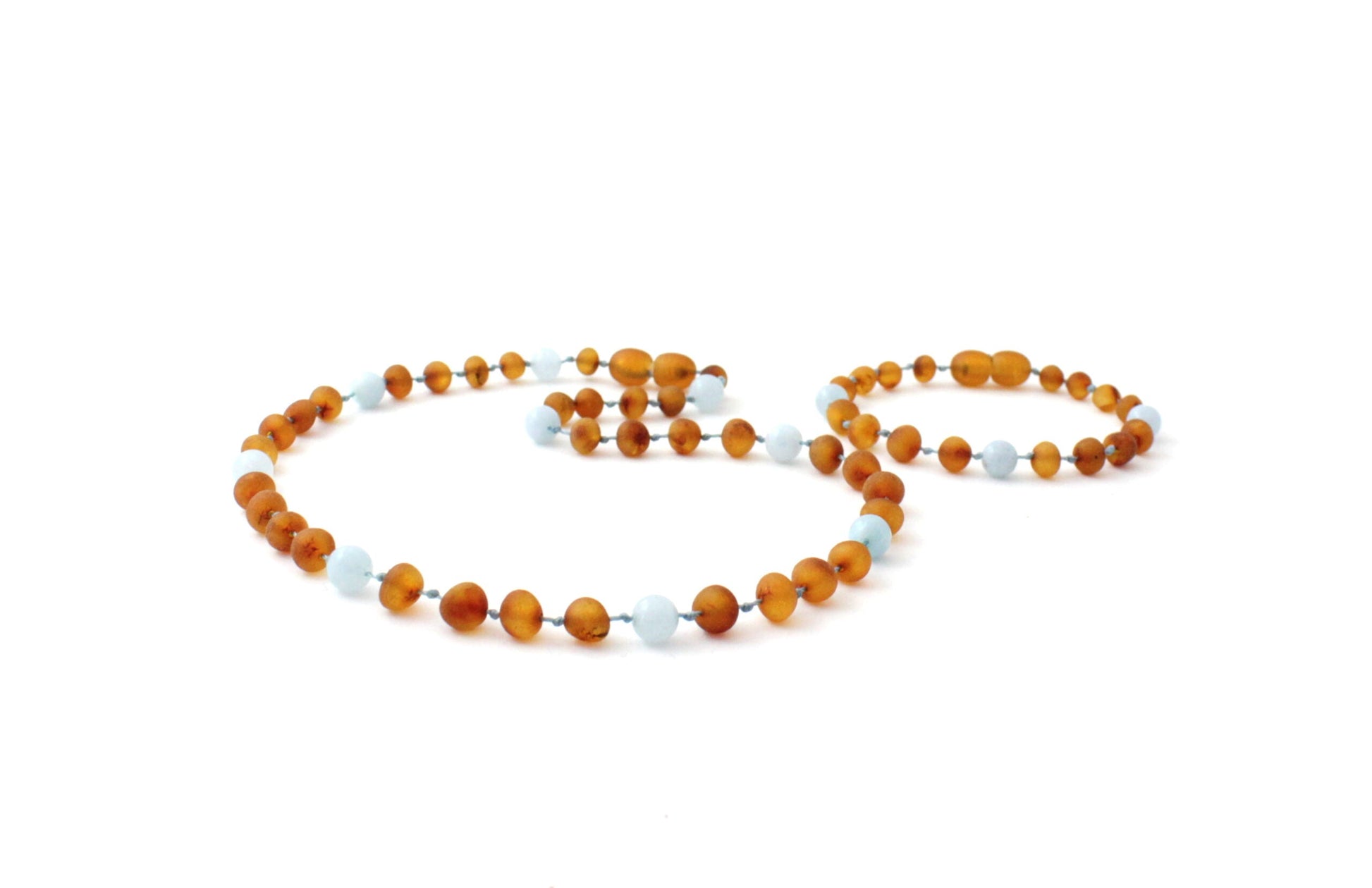 Amber Necklace Cognac Raw & Aquamarine | Baby 32cm