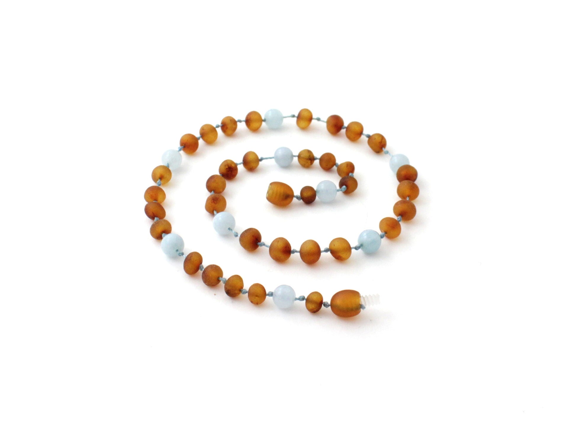 Amber NECKLACE Baby Cognac Raw & Aquamarine | 32cm
