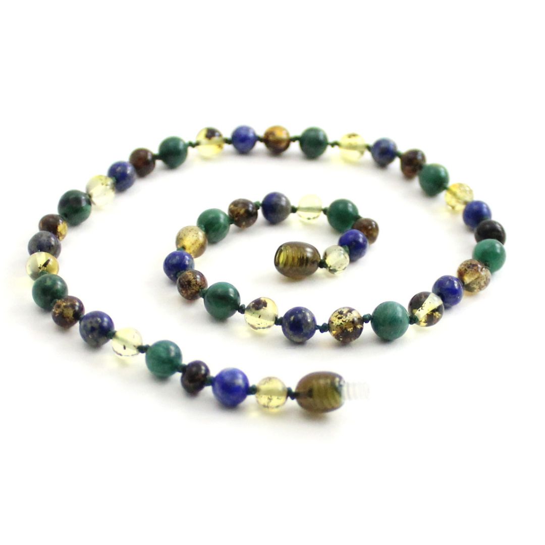 Amber Necklace Green Polished Lapis Lazuli & African Jade | Baby 32cm