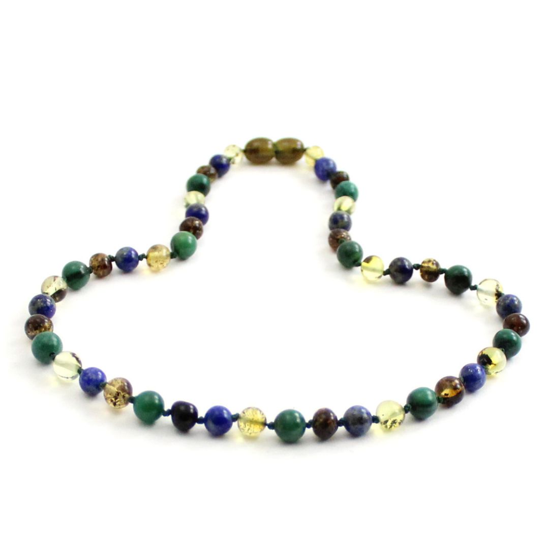 Amber Necklace Green Polished Lapis Lazuli & African Jade | Baby 32cm