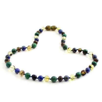 Amber Necklace Green Polished Lapis Lazuli & African Jade | Baby 32cm