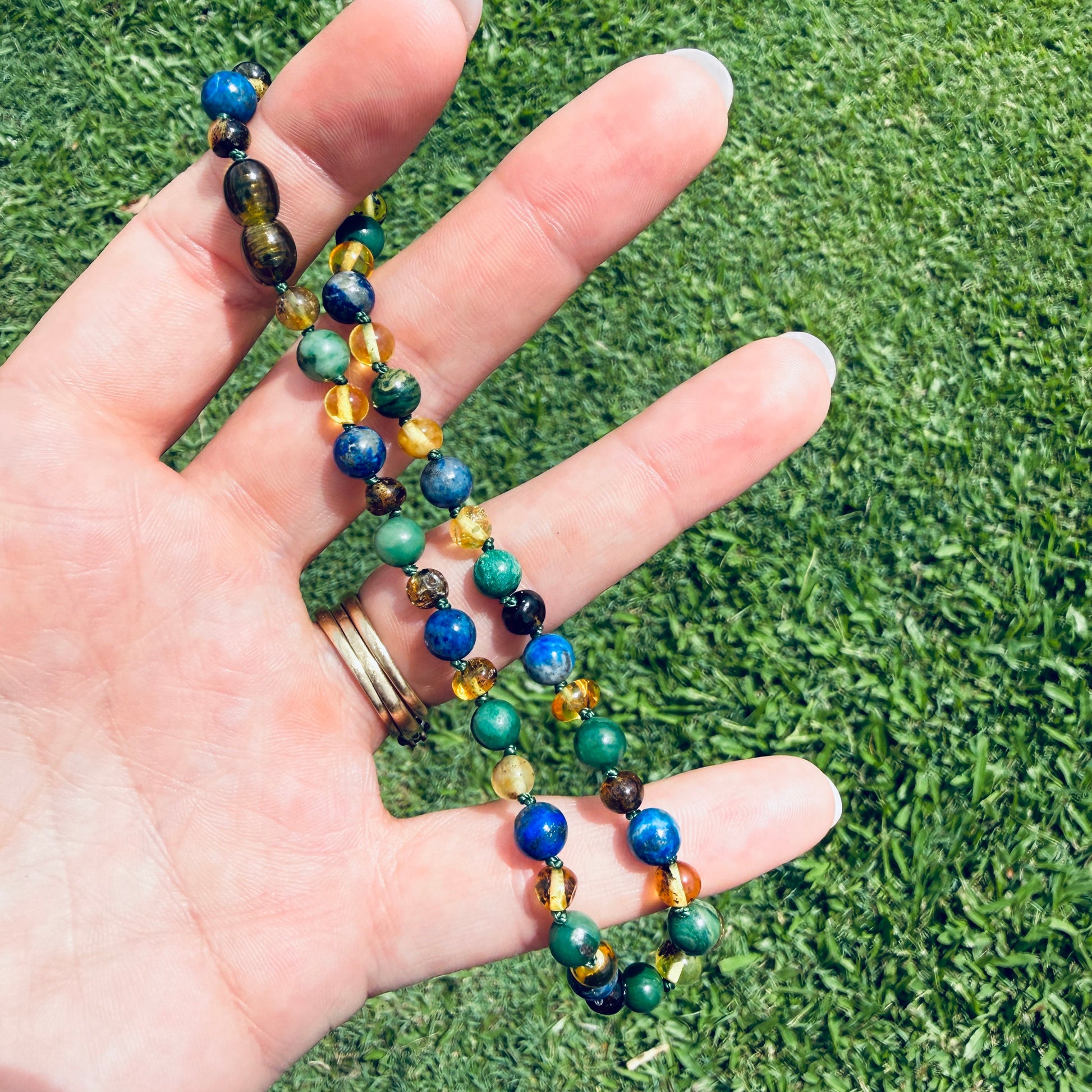 Amber Necklace Green Polished Lapis Lazuli & African Jade | Baby 32cm